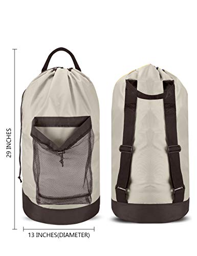 Dalykate Backpack Laundry Bag, 115L Large Hamper with Shoulder Straps, Drawstring Closure, Mesh Pocket, Khaki - color: Khaki