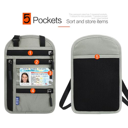 Neck Wallet Lightweight RFID Blocking Waterproof Travel Pouch Passport Wallets for Women Men - color: Small-Light Grey