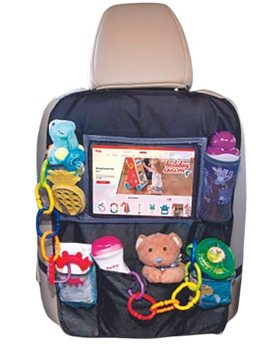 Nuby Backseat Car Organizer Set: Organizer with Tablet Holder, Storage Pockets and 5 Linkable Hooks for Attaching Accessories | Easy to Clean Black
