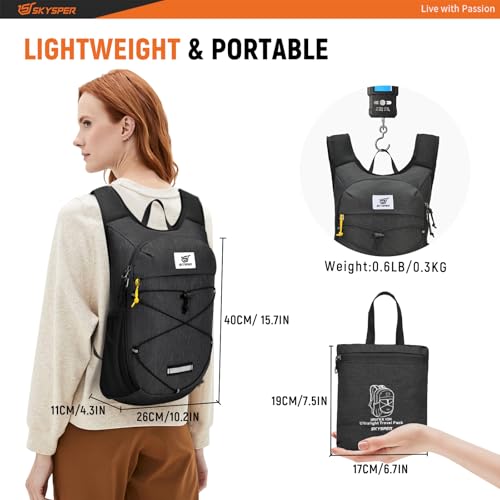 SKYSPER Foldable Hiking Backpack - 10L/15L Small Lightweight Daypack Breathable Travel Backpacks - color: Black, size: 10 l