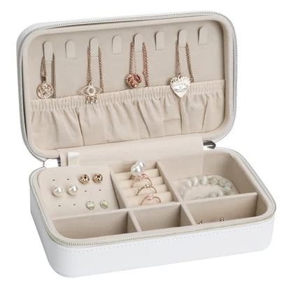 Travel Jewelry Case Stylish PU Leather Small Jewelry Case Organizer with Zipper Closure, Protects Jewelry from Scratches, Perfect Daily Companion White - color: White2