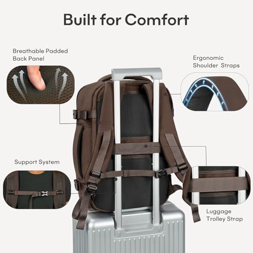 mibasies 30L Travel Backpack for Women & Men: Flight Approved Carry On Backpack, TSA Personal Item Bag with Water Bottle Pocket, Weekender Essentials Backpacks fits 15.6" Laptop - Black Coffee - color: Black Coffee, size: Large
