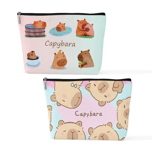 Wenboco 2 Pcs Cute Capybara Makeup Bag, Large Capacity Travel Makeup Case Cosmetic Bags for Women, Portable Pouch Purse Travel Essentials Toiletries Accessories, Christmas Birthday Gifts for Women - color: Multicolor 1547