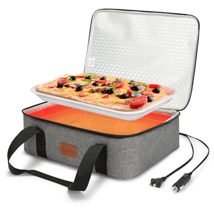 Food Warmer Electric Casserole Carrier - Large Heated Lunch Bag for Car Truck, 12V/24V/110V, Thermos for hot food for Potluck Cookouts Parties Picnic,Lasagna Lugger,Fits 9"x13" Baking Pan - size: gray