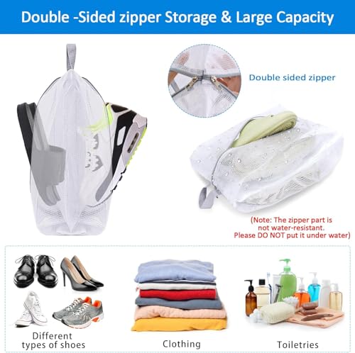 SelfTek Shoe Bags for Travel, 3 Pack 3 Size Double-Sided Zipper Shoe Bag for Men & Women, Waterproof Portable Shoe Storage Pouch with Handle, Family Travel Accessories - style: 3 Pack-3 Size