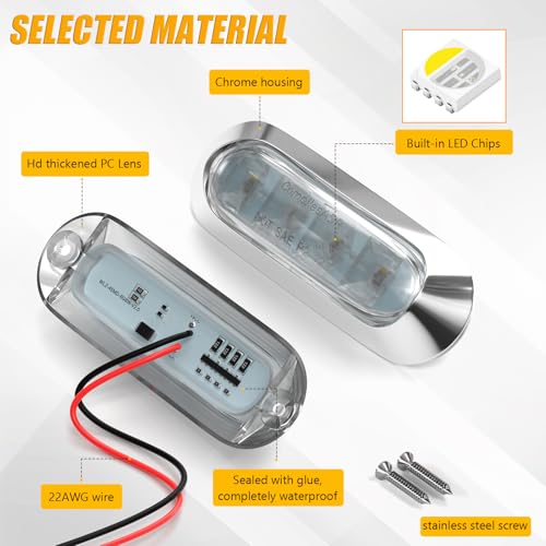 PSEQT 4Pcs 4LED RGBW Boat Courtesy Lights, 4-color 3.8'' Oval Waterproof Marine Interior Deck Transom Stern Navigation Lights for Pontoon Fishing Boat Bass Sailboat Kayak Yacht - size: Pack 0f 4