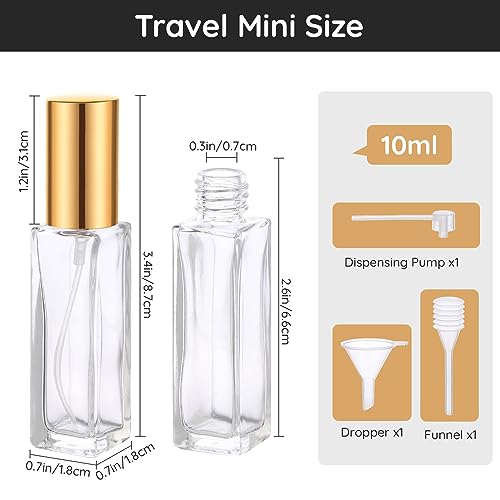 Segbeauty Perfume Travel Refillable, 5pcs 0.34 oz Portable Perfume Bottle, Empty Glass Sprayer Perfume Replacement Bottles for Travel Scent Toiletries Pump Bottle - color: Clear-gold, style: Mini Bottles