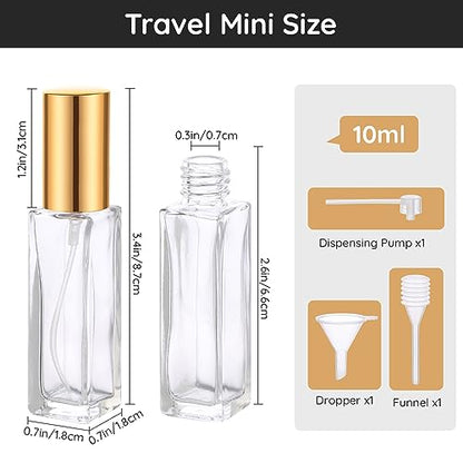 Segbeauty Perfume Travel Refillable, 5pcs 0.34 oz Portable Perfume Bottle, Empty Glass Sprayer Perfume Replacement Bottles for Travel Scent Toiletries Pump Bottle - color: Clear-gold, style: Mini Bottles