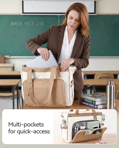 HOMESPON Lunch Bag, 24.5L Large Tote Bag for Women, Laptop Bag Fits 15.6" with Insulated Lunch Compartment & Shoulder Strap, Work Tote for Nurse, Teacher, Office, Commute, Travel, Beige-brown - color: Brown
