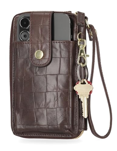 Mundi Jacqui RFID Crossbody Wallet for Women, Vegan Leather Small Travel Handbag with Phone Holder, Compact Organizer with Card Slots and Removable Strap, Espresso Croco - color: Espresso Croco