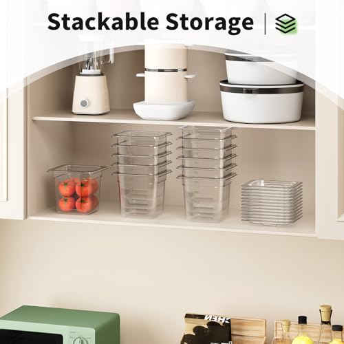 1/6 6'' 12 Pack Plastic Food Pans With Lids, Clear Food Pan, Commercial Stackable Polycarbonate Freezer-Safe for Fruits Vegetables Restaurant Kitchen - color: 1/6 6"12 Pack