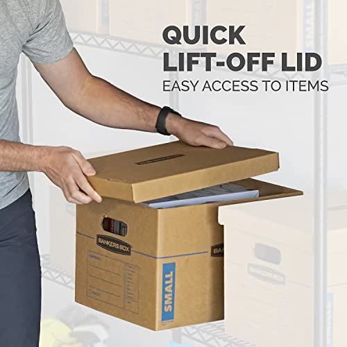 Bankers Box Small Classic Moving Box 20 Pack, Reinforced Handles, Tape-Free Assembly, Box with Lid, 15" x 12" x 10", Cardboard - size: 20 Pack