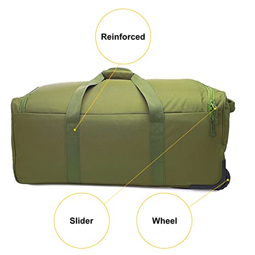 Greencity Duffel Bag Wheels Rolling Deployment Wheeled Military Suitcase Heavy-Duty Extra large deployment bag Capacity 32 Inch，Green - color: Green