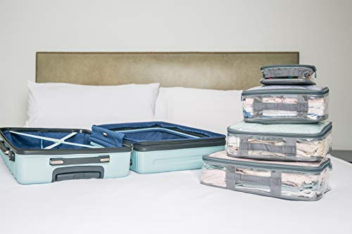 Clear Packing Cubes set of 4 / Packs 7-10 Days of Clothes/Premium PVC Plastic Storage Bags - color: Gray