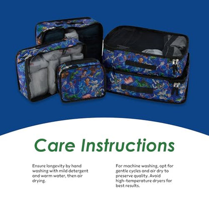 Disney Minnie Mickey Stitch Packing Cubes - Winnie the Pooh, Princess Cinderella, Cars, Toy Story 5 Piece Packing Cubes Compression - Travel Essential - Luggage Suitcase Organizer Set - color: Blue