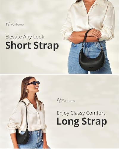 Vantamo Crescent Bags For Women with RFID Protection, Half Moon Clutch Purses for Women with Anti-Theft Clip for Extra Safety - color: Black