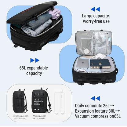 Vacuum Seal Travel Backpack W/Pump Built-in - 65L Water-Resistant Carry-On Vacuum Backpack Travel Bag Expandable Air Compression System with TSA Lock Fits19 Laptop (Black) - size: 65L