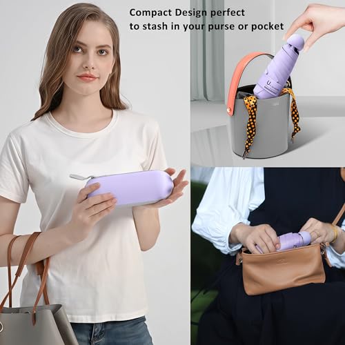 BAODINI Travel Essentials Mini Umbrella for Purse With Case Small Compact UV Sun Protection Lightweight Tiny Pocket Manual Open Close Umbrella for Women Kids and Men Fits Purse Backpack - color: B-2 Pack Purple
