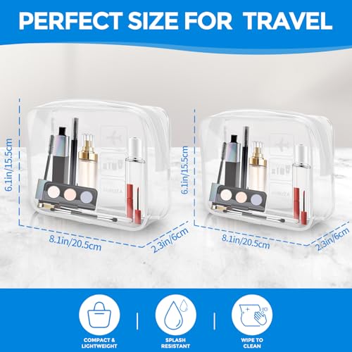 AURUZA 2 Pack Travel Toiletry Bag, Clear Makeup Bag, TSA Approved Cosmetic Bag with Zipper, Clear Organizer Carry on Bag for Women, PVC Cosmetic Pouch - color: White