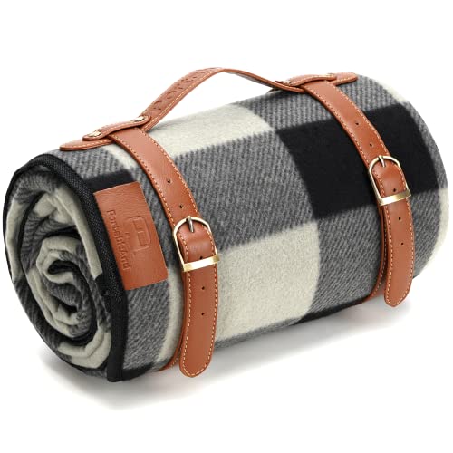 PortableAnd Picnic Blankets, 3 Layer Soft Fleece Blanket for Beach,Camping on Grass, Waterproof, Sandproof, Best Gift for Couple & Families, Black and Gray Checkered - color: Gray & Black Checkerd