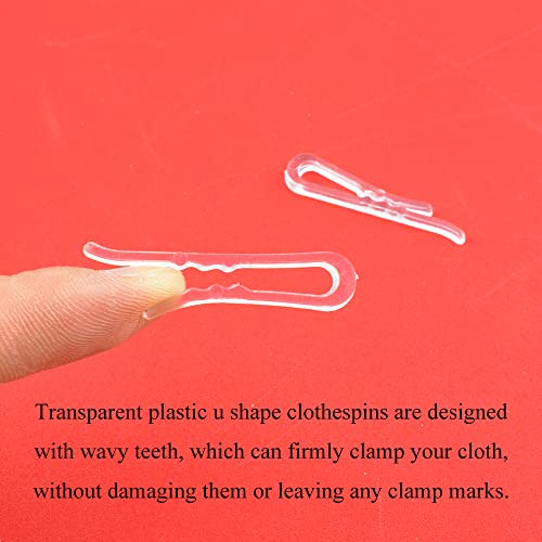 HAHIYO 1.5 inches/38mm 200Pcs Clear Plastic U Shape Alligator Clips Clothespins Garment Shirt Folding Clips with Teeth for Sewing Room Folding Board Sock Tie Pant Securing Fabric to Comic Book Board - size: Clear - 1.5 inches - 200 Count - With Teeth
