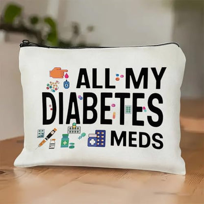 Medicine Storage Pouch with Diabetes, Medicines Bag, and Medical Supply Designs, White Canvas Zipper Cases, Multi-Use Functionality (Gift for Birthdays, Graduation, Christmas) (Style K) - style: Style K