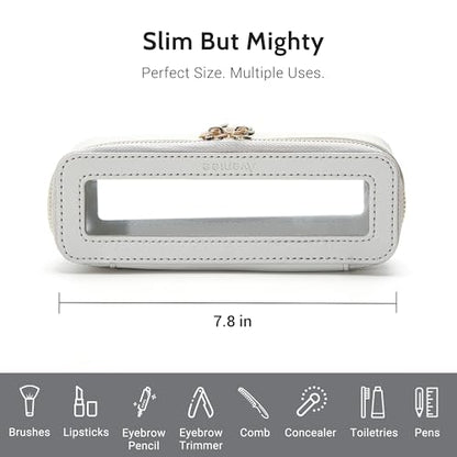 Aveniee Clear Makeup Brush Bag, Slim Brush Holder Cosmetic Case, Small Travel Toiletry Bag for Women, Thin Make up Bags with Zippers, Cute Travel Essentials Srorage Bag.Grey - color: Grey, style: Slim Elegance