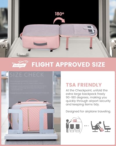 LOVEVOOK Large Travel Backpack for Women, TSA Carry on Backpack for Airplanes, 40L Personal Item Travel Bag for Women fits 17" Laptop,Waterproof Carry on Bag Airplane Approved with 3 Packing Cubes - color: Pink - Pale Grey - Dark Grey, size: 40L-4Pcs