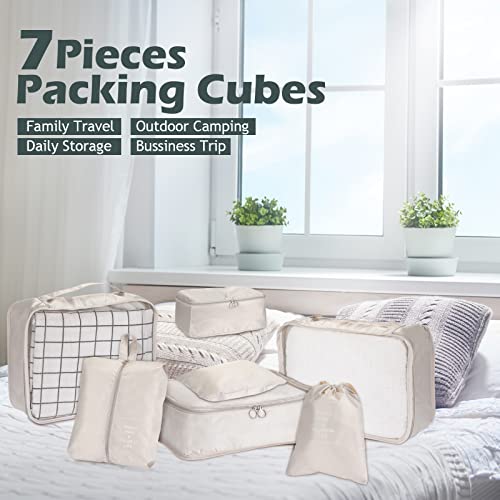 Chumia 21 Set Packing Cubes Back to School Travel Clothes Luggage Suitcases Organizer Trip College Dorm Toiletry Shoes Bag(Beige, Gray, Lake Blue)