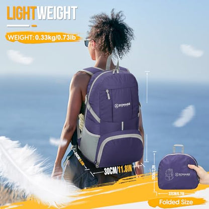 ZOMAKE Lightweight Packable Backpack 35L, Light Foldable Backpacks Water Resistant Collapsible Hiking Bag, Compact Folding Day Pack for Travel Camping(Purple) - color: Purple