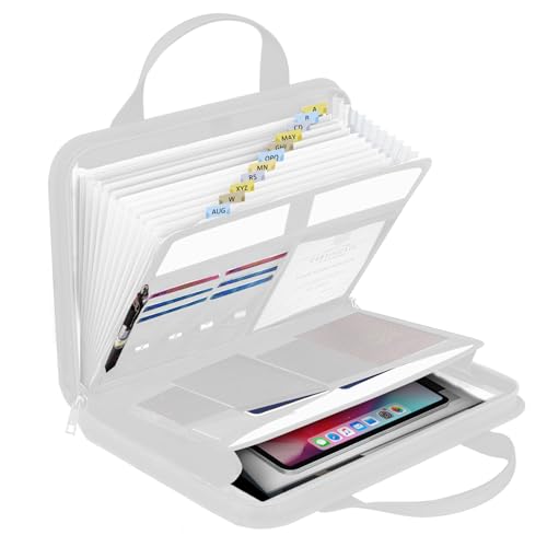 onvvippiv File Organizer Fireproof Expanding Accordion File Folder with Zipper Labels13 Pockets Document Organizer Holder Storage Box Bag for Business Office Receipt Home Travel - color: Silver Gray, style: Classic