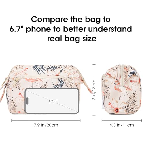 Narwey Women Makeup Bag Wide-open Make up Bag Travel Cosmetic Organizer Toiletry Bag for Cosmetics Toiletries Accessories (Beige Flamingo) - color: Y-Beige Flamingo