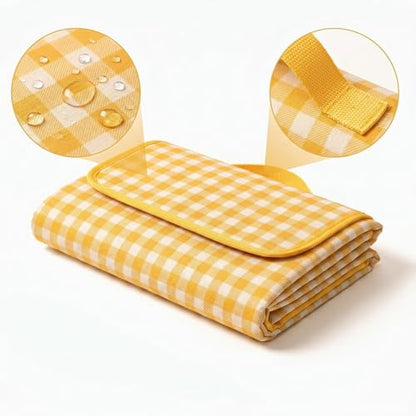 Loulangems Extra Large 2m x 2m Orange Plaid Picnic Mat, Sandproof Waterproof Outdoor Blanket, Orange Plaid Picnic Blanket for Campin and Hiking, Machine Washable