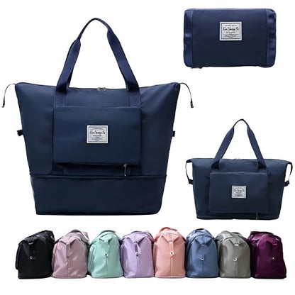 Large Capacity Foldable Travel Bag, Expandable lightweight Carry on Bag, Dry with Wet Separation Spor Duffel Bags (Dark Blue) - color: Dark Blue
