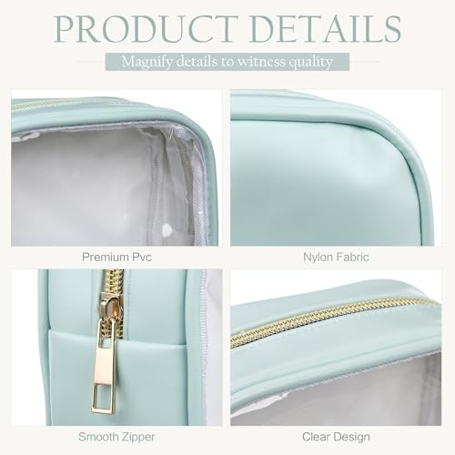 Abbylike 3 Pcs Mini Clear Makeup Bag Cosmetic Bags Set Waterproof Transparent Toiletry Bag with Zipper for Women Girls, Gifts for Bridesmaid(Moonlight White,Lake Blue,Lake Green) - color: Moonlight White,Lake Blue,Lake Green