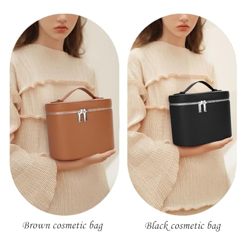 Leather Make Up Bags With Compartments, Brown travel Cosmetic Bags for Women, Parallel Makeup Travel Bags Organizer Equipped With a Detachable Divider (Purple) - color: Purple
