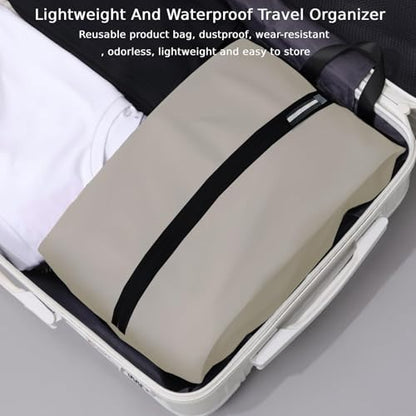 Waterproof Shoe Bag Odor Absorbing Multifunctional Storage Lightweight Shoe Dust Bags with Zipper for Gym Sports Travel Work Men and Women (Off White, 16.5 × 9.8 Inches)