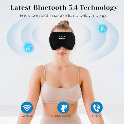 MUSICOZY Sleep Headphones, Bluetooth 5.4 Sleep Mask Headband Headphones Sleeping Eye Mask, Wireless Music Earbuds Earphones with HD Stereo Speakers for Side Sleepers, Cool Gadgets Unique Gift - color: Dark Black