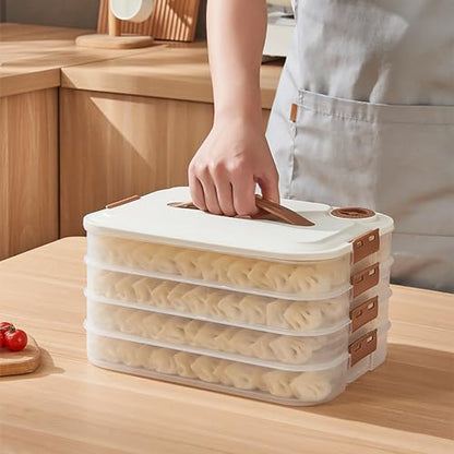 WUWEOT 4-layer Food Storage Container, Refrigerator Organizer Bin, Plastic Sugar Cookies Storage Box Case, Portable Dumpling Keeper with Lid for Snack, Fruit, Vegetables, Meat, Sandwiches, Wontons
