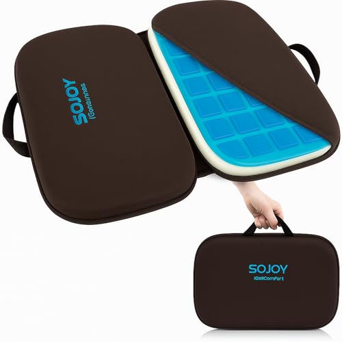 Sojoy 3-in-1 Foldable Gel Seat Cushion with Memory Foam Ergonomic Portable Cushion for Back Pain & Tailbone Relief - Perfect for Office Chair, Airplane Travel & Stadium Seats (18.5" x 15" x 2" Brown) - color: Brown