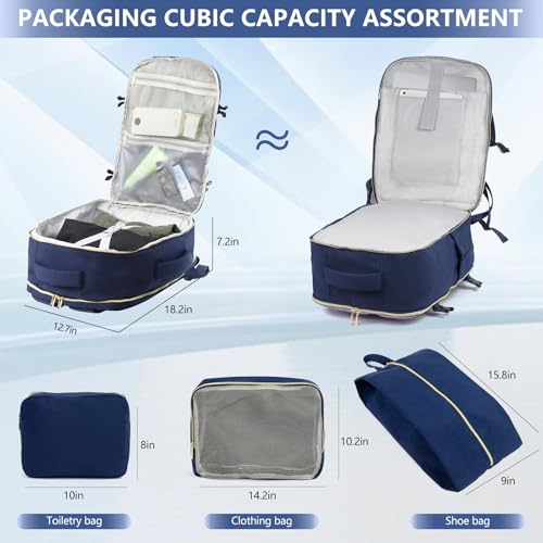 Travel Laptop Backpacks, 30L Carry On Backpack with 3 Packing Cubes, Travel Backpack for Women Airline Approved, Overnight Weekender Backpacks, Navy Blue - color: Navy Blue