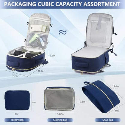 Travel Laptop Backpacks, 30L Carry On Backpack with 3 Packing Cubes, Travel Backpack for Women Airline Approved, Overnight Weekender Backpacks, Navy Blue - color: Navy Blue