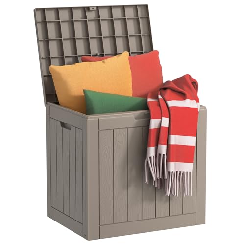 EasyUp 39 Gallon Outdoor Storage Box Waterproof, Resin Outdoor Deck Box, Lockable Deck Boxes for Garden Tools Equipment and Cushions (Grey) - color: Grey, size: 39 Gallon
