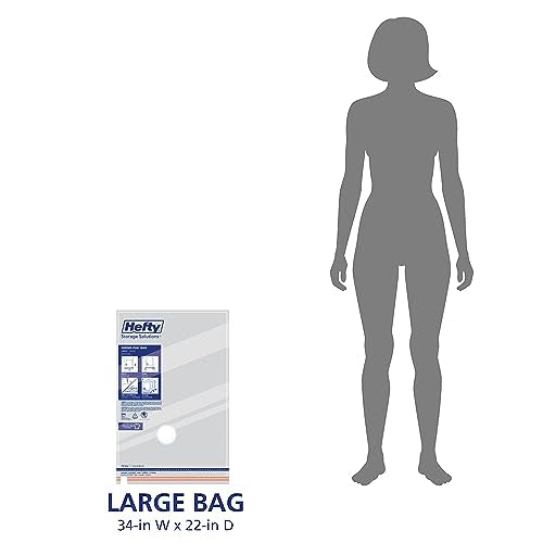 Hefty Vacuum Bags for Clothes 4 Pack, Space Saving Large Vacuum Storage Bags (34 X 22 Inches) Compression Seal for Bedding, Travel Pump Included (4 Large Heavy Duty) - size: 4 Large