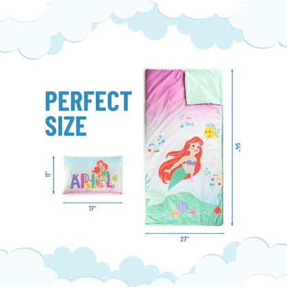 Jay Franco Kids Slumber Bag and Pillow - 54 x 27 Inch Comfy Indoor Sleeping Bag for School and Sleepovers, 2 Piece Set, Multi - The Little Mermaid - color: Multi - The Little Mermaid
