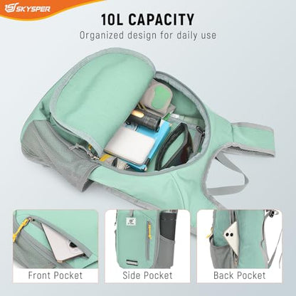 SKYSPER 10L Hiking Backpack Small Foldable Daypack Packable Lightweight Hiking Daypack Travel Day Pack for Women Men - color: Mintgreen