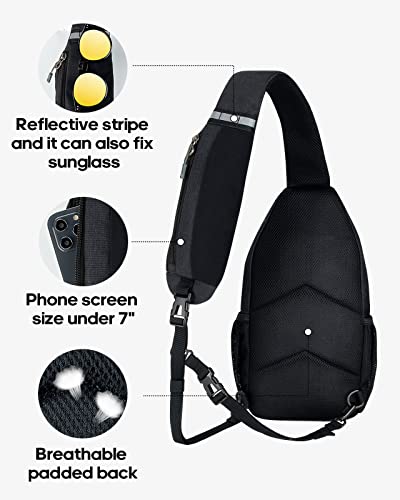 WATERFLY Small Hiking Sling Bag: Crossbody Sling Backpack Chest Bag Daypack for Men Women with Skin-Friendly Shoulder Strap - color: Pure Black(other Style)