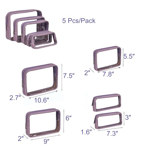 Remobia Hicol TSA Approved 5-Piece Diaper Bag Organizer Pouch Set Clear Waterproof TPU Kids Toiletry Storage Set Travel Packing Clutch Cube Bags for Baby Nursing (Purple) - color: Purple Leather