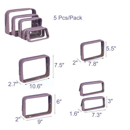 Remobia Hicol TSA Approved 5-Piece Diaper Bag Organizer Pouch Set Clear Waterproof TPU Kids Toiletry Storage Set Travel Packing Clutch Cube Bags for Baby Nursing (Purple) - color: Purple Leather