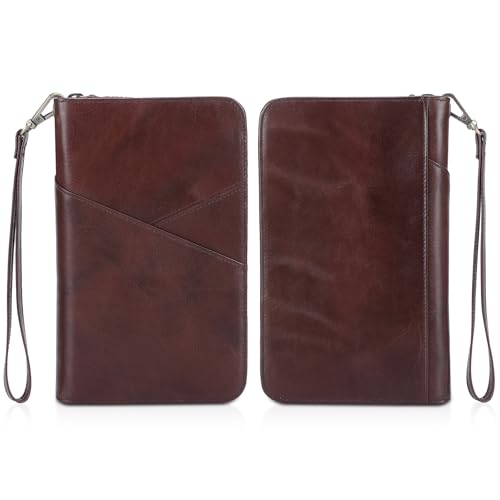 Polare Full Grain Leather Passport Holder With YKK Zipper RFID Blocking Travel Document Organizer Ticket Holder Cover Case Holds 2 Passports (Coffee) - color: Coffee